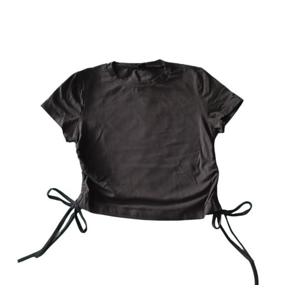 SHEIN Tops - Black Roundneck Side Drawstring Croptop